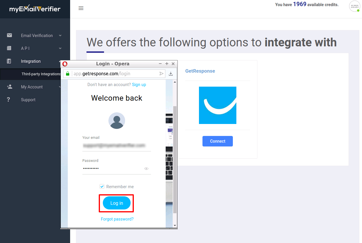 login into your getresponse account