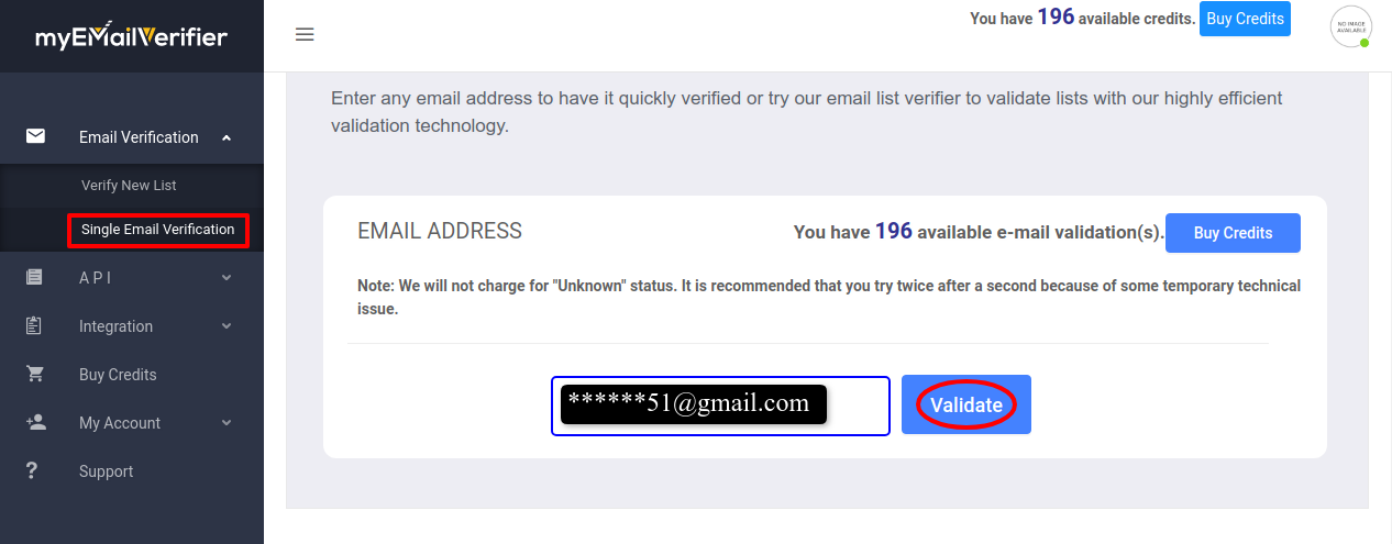 MyEmailVerifier single validate