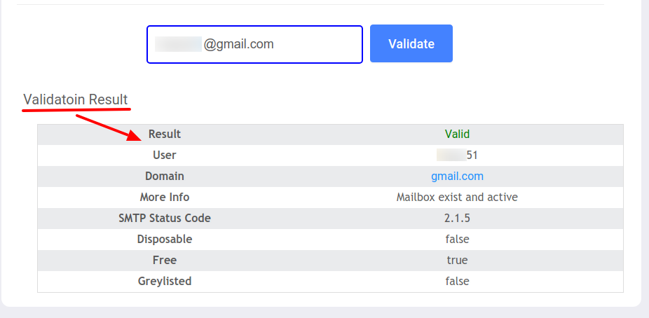 Single Validation result