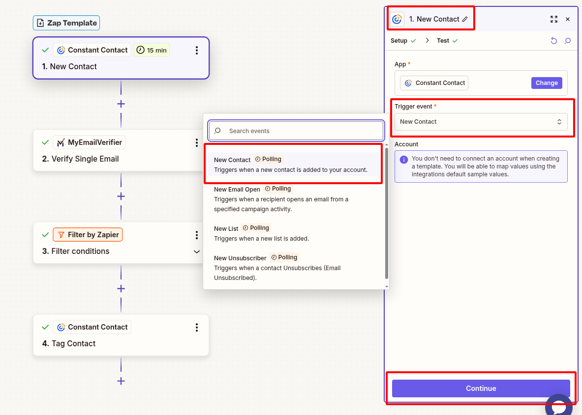 Constant Contact trigger setup