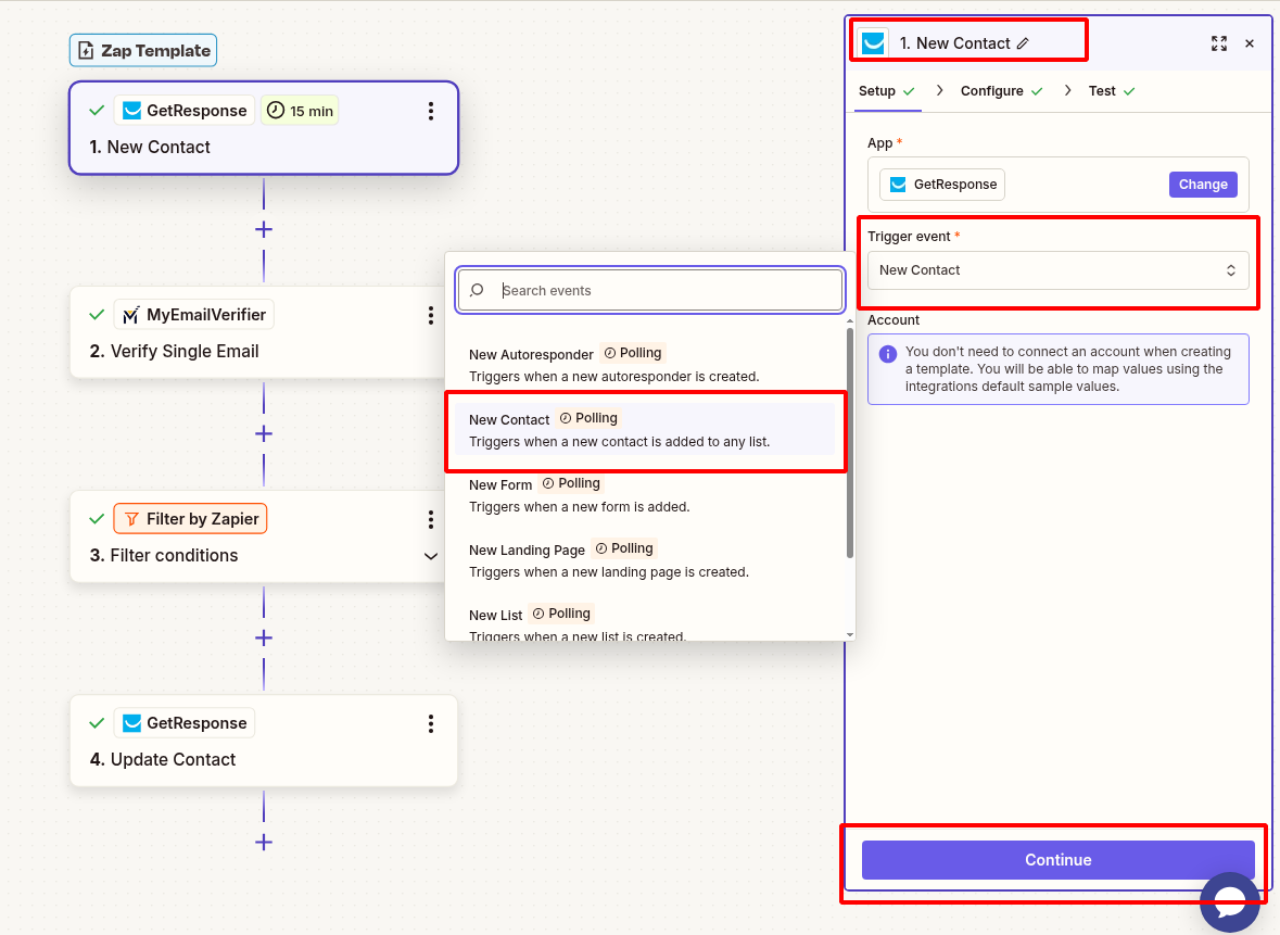 GetResponse trigger setup