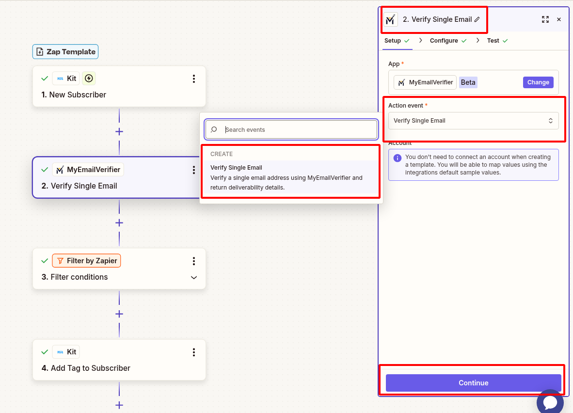 MyEmailVerifier action setup