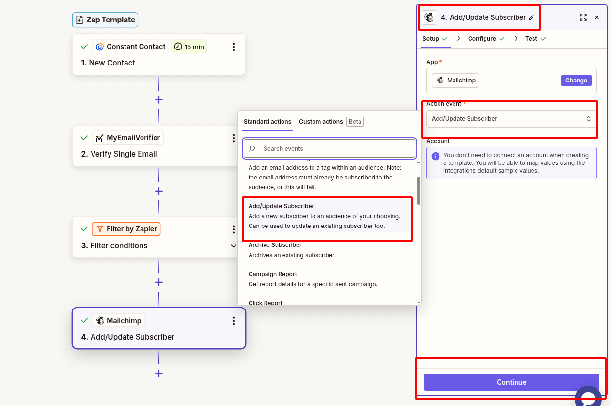 Add verified Constant Contact subscriber to Mailchimp