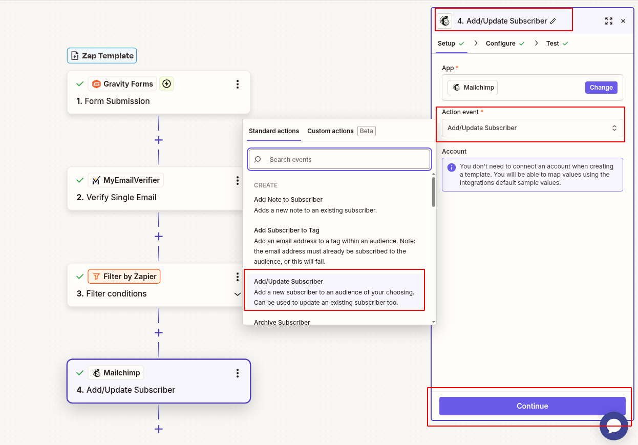 Mailchimp add verified subscriber from Gravity Forms with field mapping