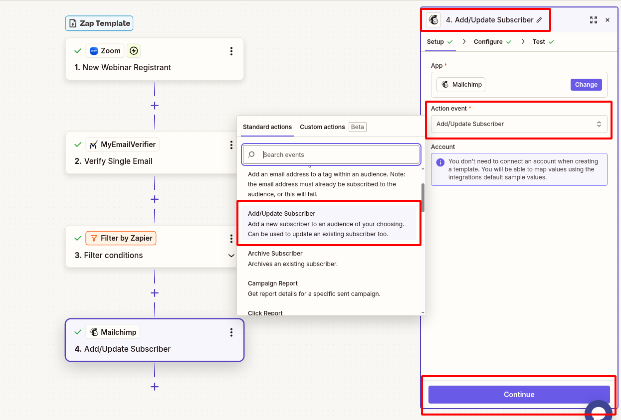 Mailchimp add verified webinar registrant