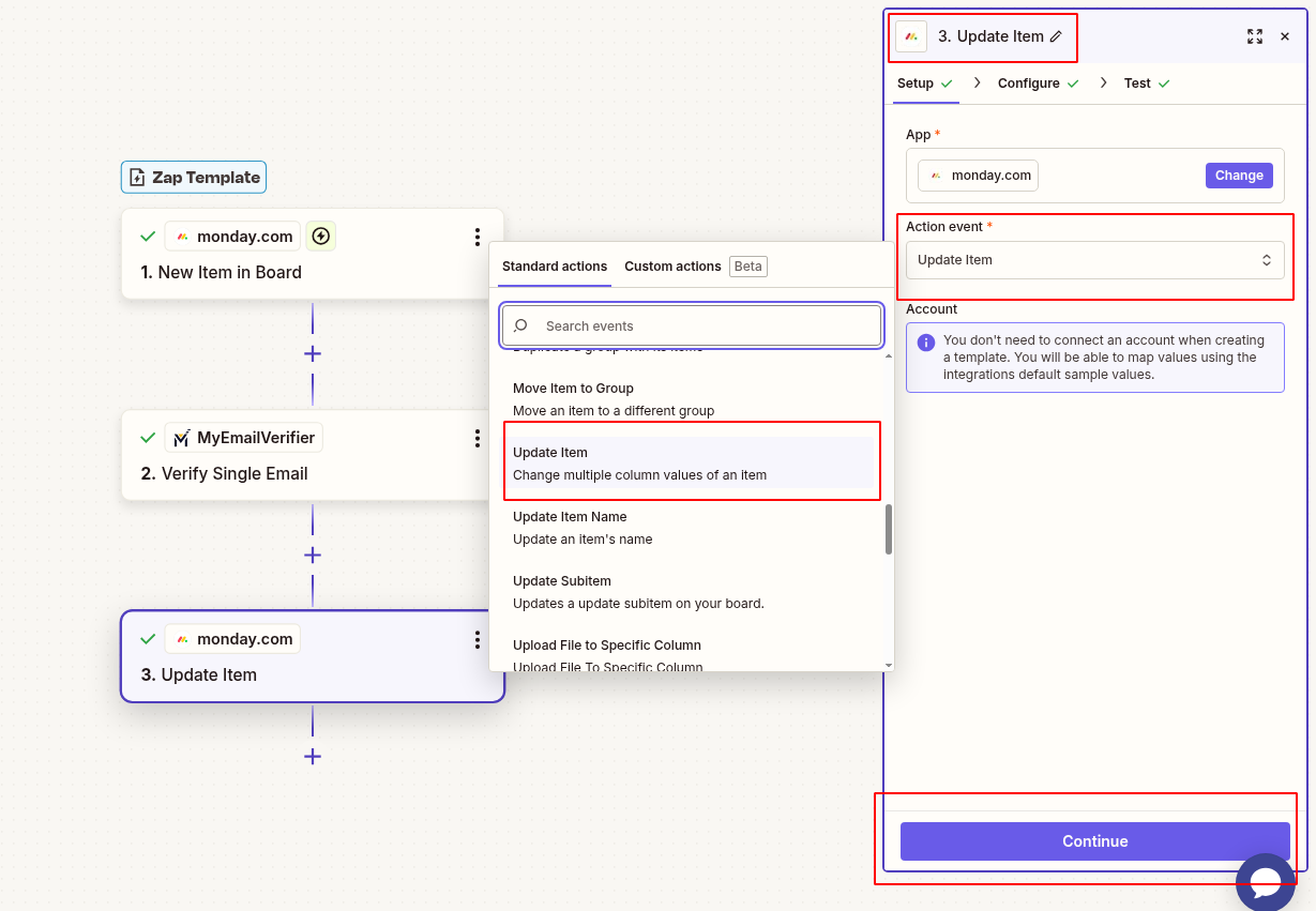 Update Monday.com item with verification results