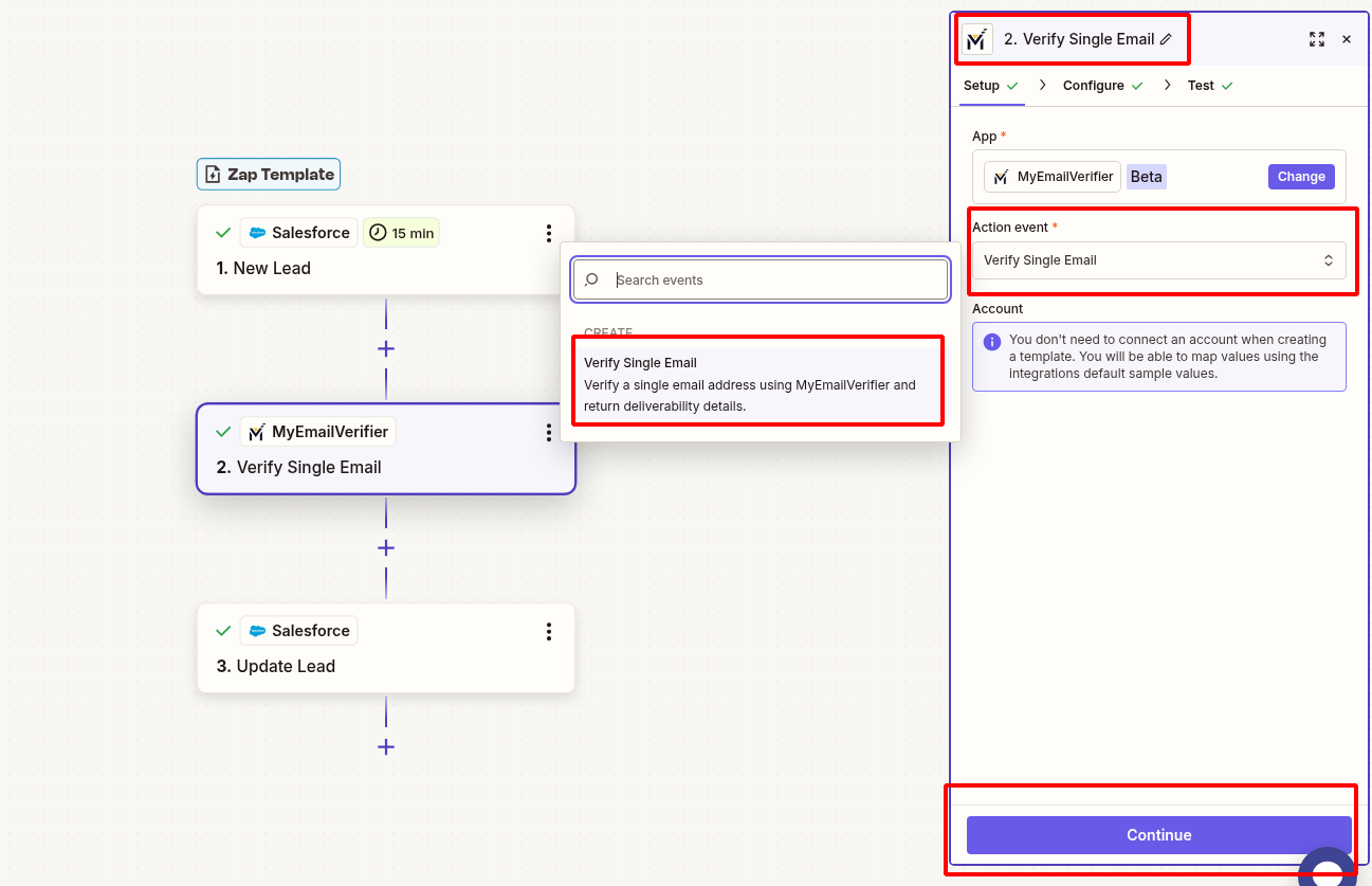 MyEmailVerifier action setup