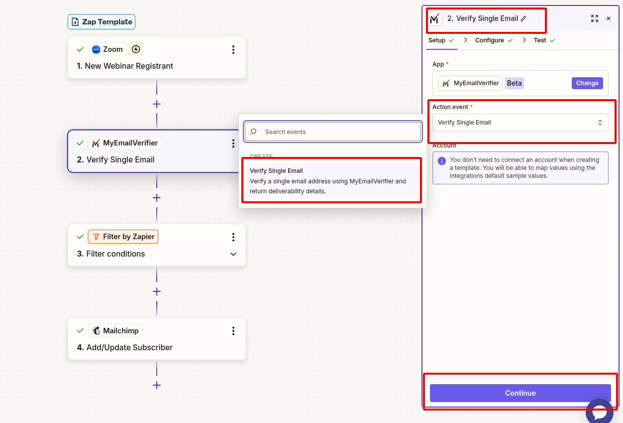 MyEmailVerifier verify Zoom registrant email in Zapier
