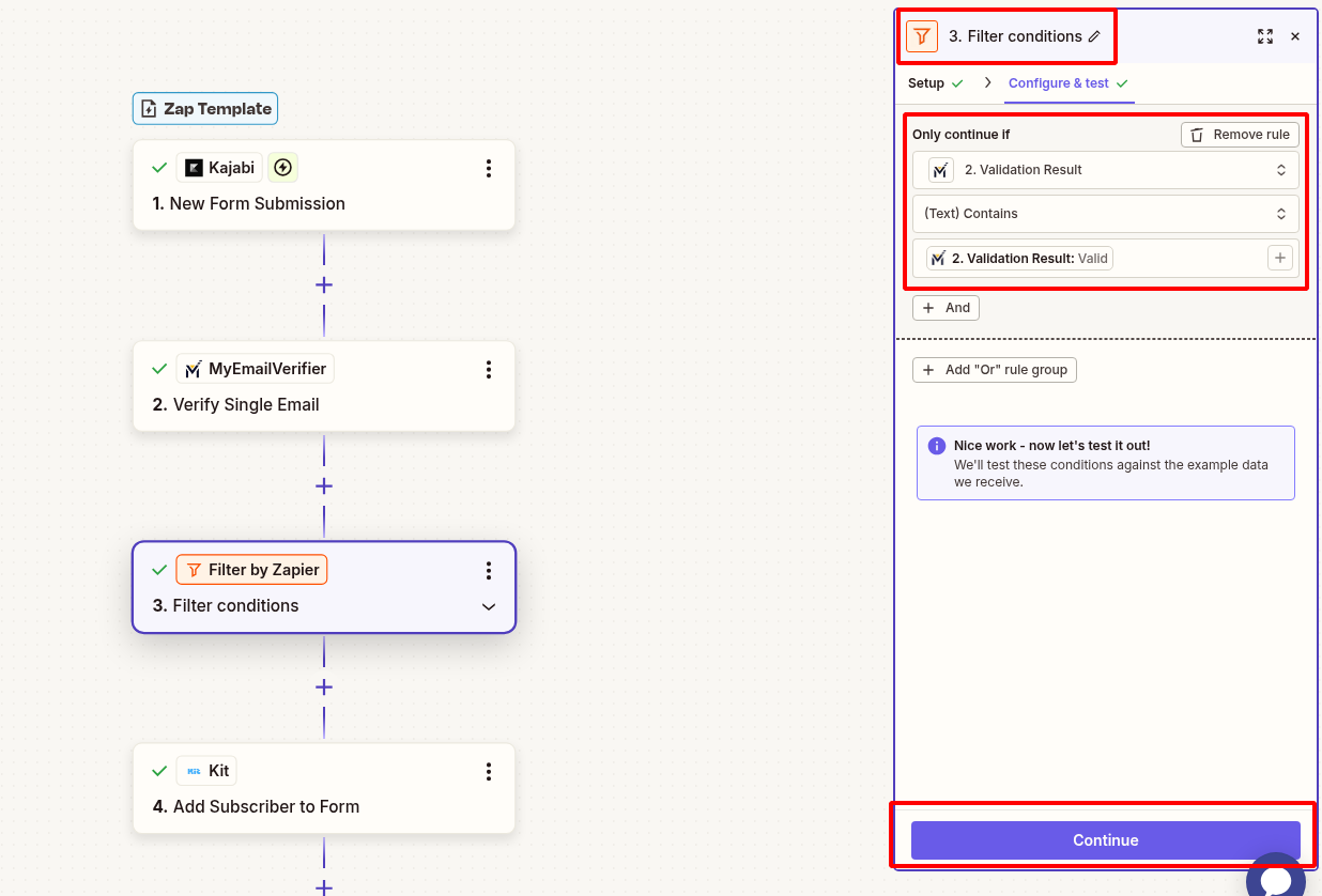 Zapier filter valid emails only for Kajabi