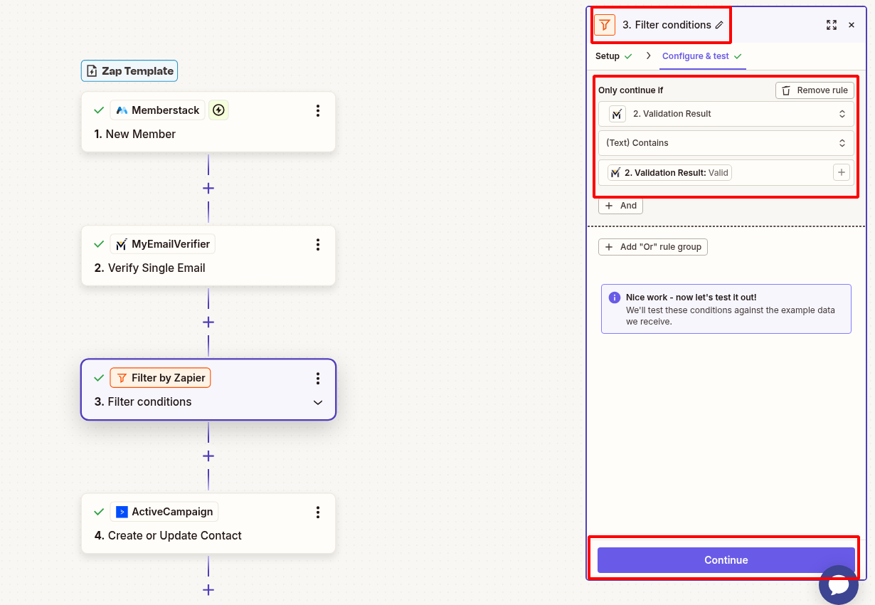 Zapier filter valid emails only for Memberstack members