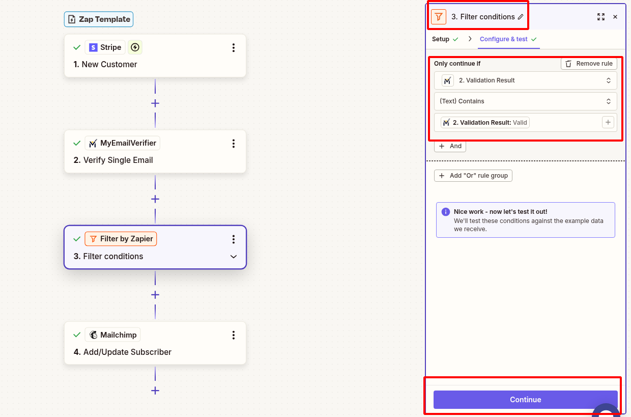 Zapier filter valid emails only for Stripe customers