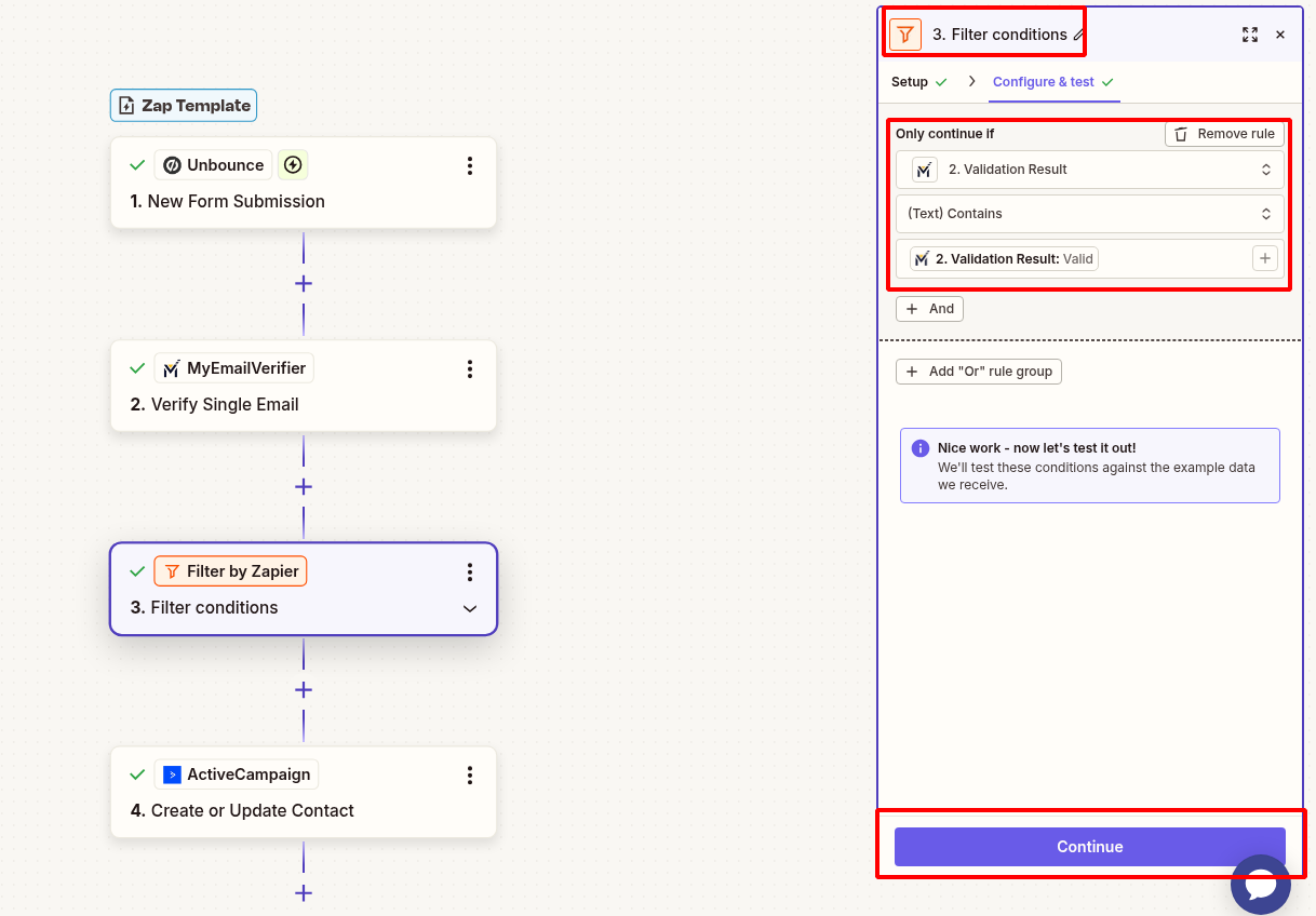 Zapier filter valid emails only for Unbounce leads